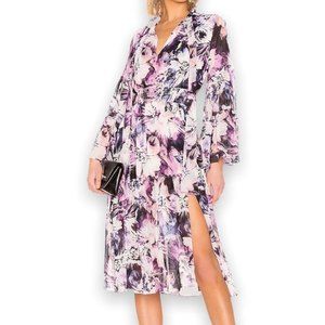 MISA Los Angeles Dress Midi Purple Floral Merce Ruffle Tie Sz S